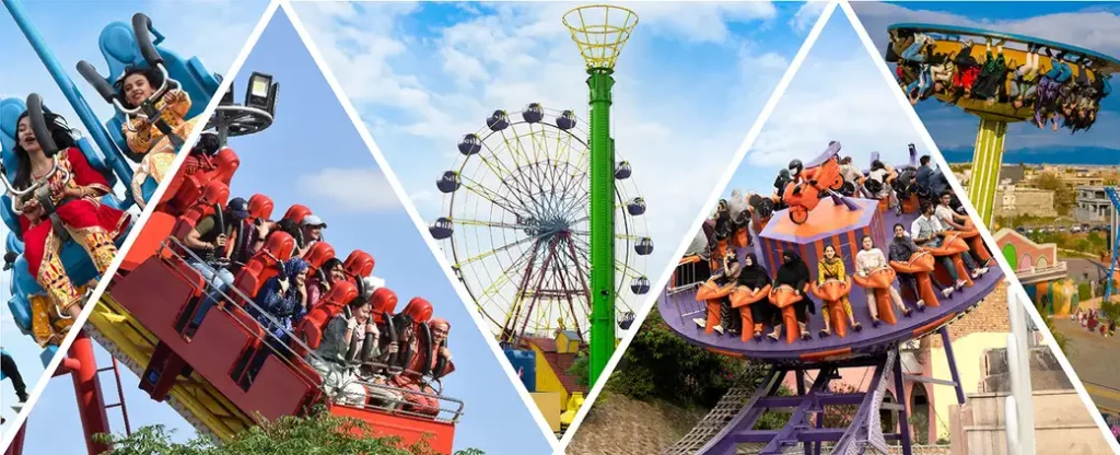 an image of multiple rides in joyland lahore which is one of the best things to do in lahore