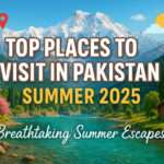 an image on which text is written Places to Visit in Summer Vacations in Pakistan and behind the text a beautiful view of mountains