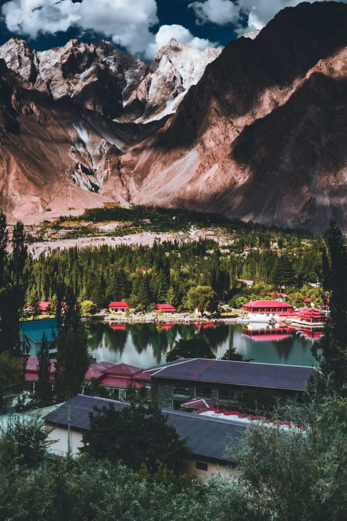 an image of beautiful view of skardu in which houses and mountains are together in image
