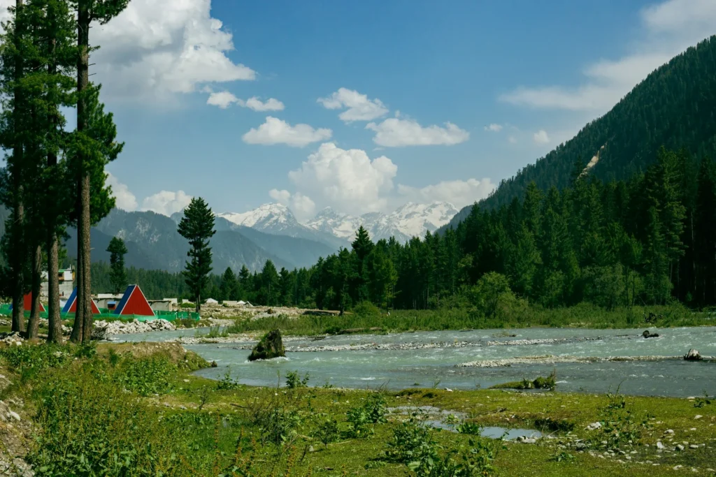 an image of beautiful river surrounded by green mountains